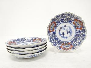 古伊万里　染付　牡丹唐草　五寸皿　5客揃